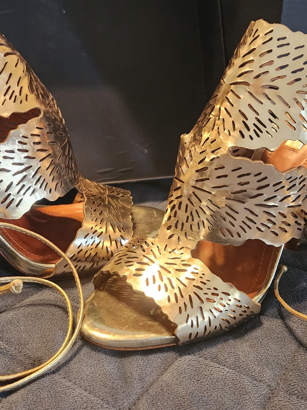 SCHUTZ Metallic Gold Laser-Cut High Heel Sandals